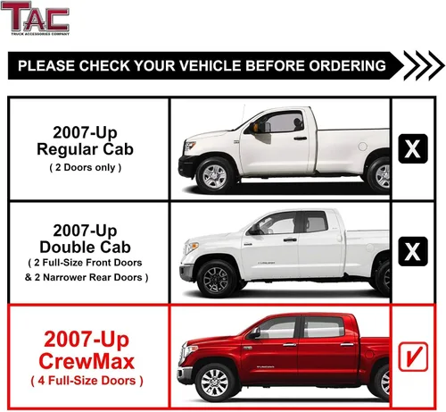 Vista 4 de TAC - Estribos laterales compatibles con Toyota Tundra CrewMax 2022-2024, estribos negros de 3 pulgadas, barras laterales, rieles de escalón, barras