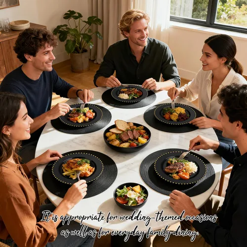 Vista 6 de supernal 100 piezas Platos de plástico negros y dorados, platos desechables negros, suministros de fiesta de Halloween que incluyen 50 platos