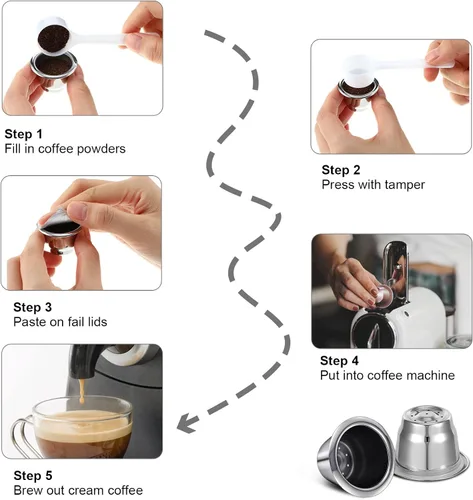 Vista 4 de Didaey Cápsulas de Espresso Reutilizables de Acero Inoxidable Vainas de Café Recargables Cápsulas de Espresso Reutilizables con Sellos de Papel
