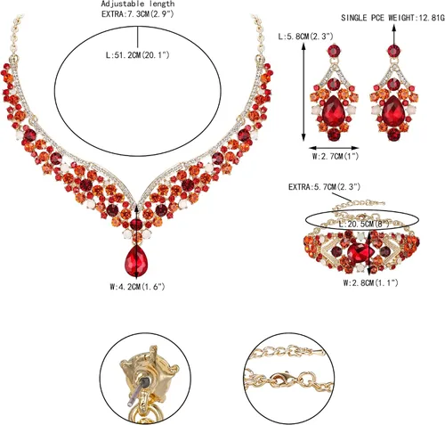 Vista 5 de EVER FAITH Elegantes juego de aretes de vidrio austriaco y collar en forma de V.