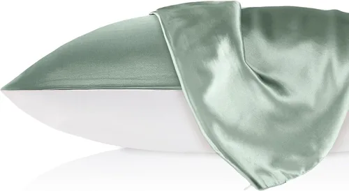 Vista 2 de LILYSILK Funda de almohada de seda natural para cabello y piel con parte inferior de algodón, 1 unidad estándar de 20 x 26 pulgadas, color verde