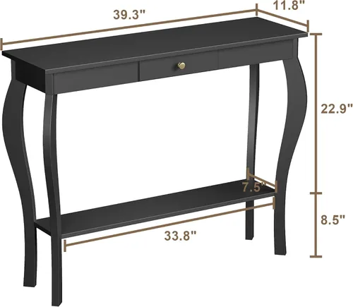 Vista 2 de ChooChoo Mesa consola estrecha con cajón, elegante mesa de sofá, mesa de entrada, color negro