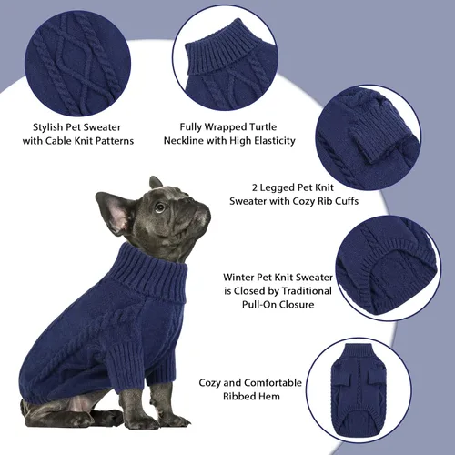 Vista 86 de Queenmore - Suéter de punto trenzado con cuello alto para perros pequeños, para climas fríos, para chihuahua, bulldog, teckel, carlino y yorkie, XS
