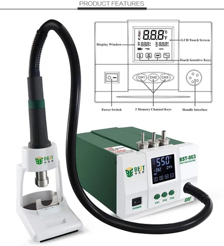 Vista 2 de BST-863 Estación de desoldadura profesional con control inteligente de pantalla táctil y pantalla LCD de temperatura constante - Perfecto