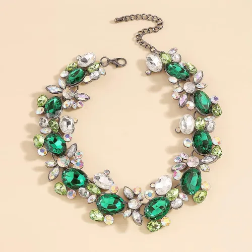Vista 4 de Jumwrit Collar de gargantilla de diamantes de imitación de colores, collar de cadena gruesa brillante para fiesta de graduación, joyería para mujer