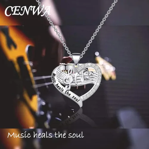 Vista 6 de CENWA Collar para amantes de la música, joyería temática de músico, collar de música cura el alma, regalo de música para artistas y músicos