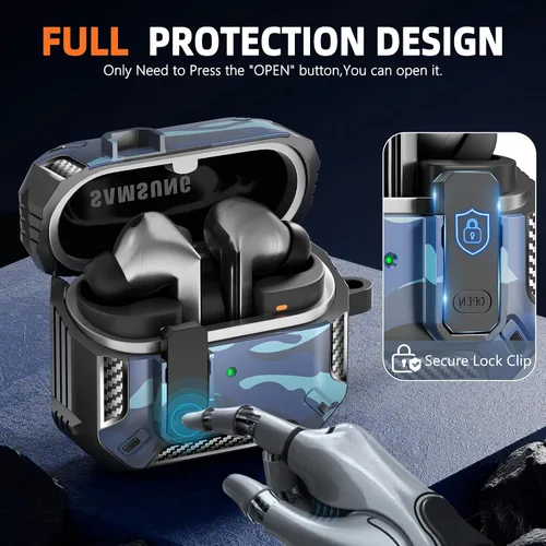 Vista 4 de Lock Fit Diseñado para Samsung Galaxy Buds3 FE (2025) / Buds3 Pro (2024) / Funda Buds 3 (2024), con kit de limpieza Cuerpo completo Resistente a