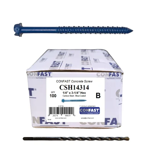 Vista 23 de Anclaje de tornillo de hormigón con cabeza hexagonal de 1/4 x 1-1/4 pulgadas con broca para anclar a mampostería, bloque o ladrillo (100 por caja)