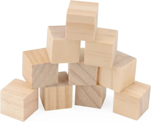 Vista 5 de LEXININ 300 cubos de madera pequeños de 3/4 pulgadas, bloques de madera sin terminar de 0.8 pulgadas, cubos de madera cuadrados en blanco