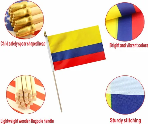 Vista 3 de Paquete de 20 banderas colombianas pequeñas de mano para decoración (5 x 8 pulgadas), esenciales para fiestas y celebraciones