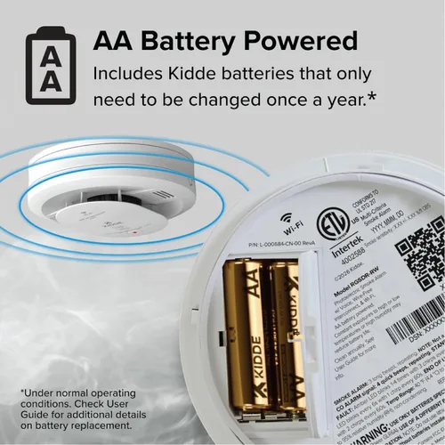 Vista 7 de Kidde Detector inteligente de humo y CO con anillo, batería AA, RGCUDR-RW