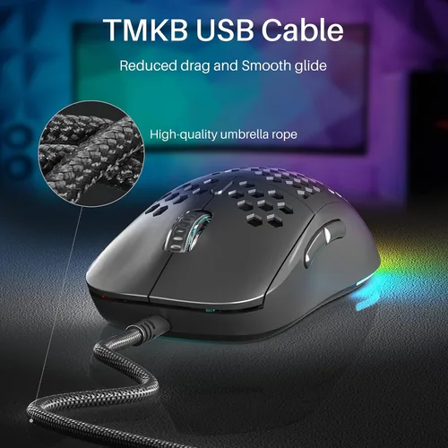 Vista 6 de DIERYA M1SE Ratón con Cable para Juegos con Carcasa de Nido de Abeja, Sensor Óptico de 12800DPI, 6 Macros Programables, Soporte de Software
