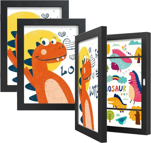 Vista 8 de BAIJIALI Marcos de arte negros para obras de arte infantiles, apertura frontal con capacidad para 150 dibujos, manualidades 3D, 2 paquetes de 8.5 x