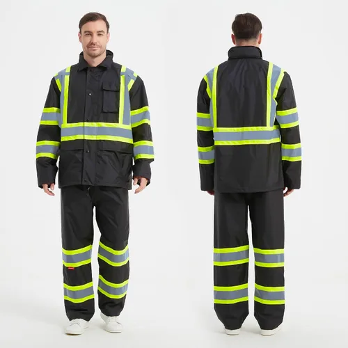 Vista 6 de ProtectX Ropa de lluvia impermeable de alta visibilidad para hombres y mujeres, chaqueta reflectante de seguridad y pantalón de alta visibilidad