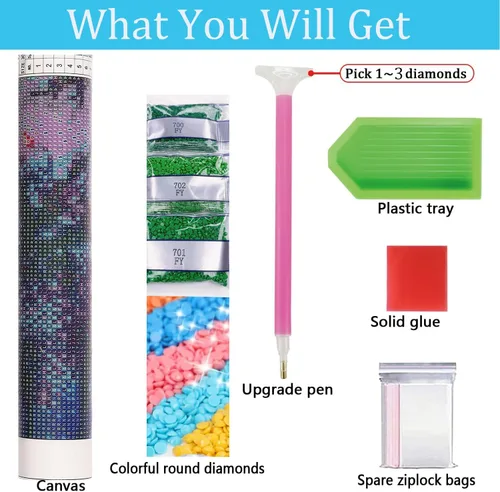 Vista 6 de Kits de pintura de diamantes de girasol para adultos, vidrieras de perforación completa de puntos de diamante para principiantes, pintura redonda 5D