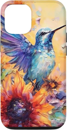 Vista 28 de Colorful Watercolor Sunflower Nature Purple Blue Hummingbird Case for iPhone 17