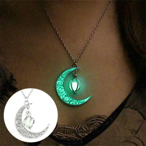 Vista 2 de 1 collar luminoso de piedra lunar encantada collar de cuentas giratorias de luna luminosa hueca - Collar brillante de hadas de fantasía mágica C