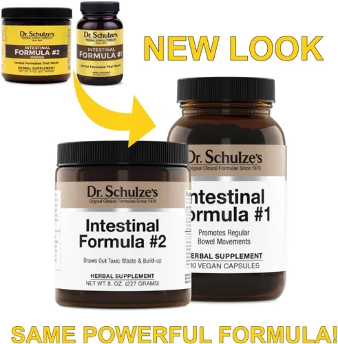 Vista 2 de Dr. Schulze's Fórmula intestinal #2 (8 onzas) y fórmula intestinal #1 Cápsulas (90 cápsulas) - Suplementos herbales orgánicos