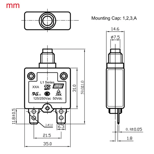 Vista 6 de Interruptor de circuito de botón de reinicio manual, interruptor de sobrecarga térmica de 12V-24V CC para lancha, RV, automóvil, camión 5A