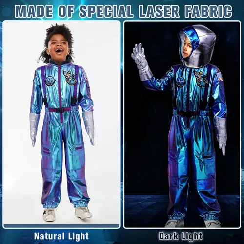 Vista 3 de Latocos Kids Astronaut Costume with Helmet Laser Space Suit for Halloween Boys Girls Pretend Role Play Dress Up Ages 5-14