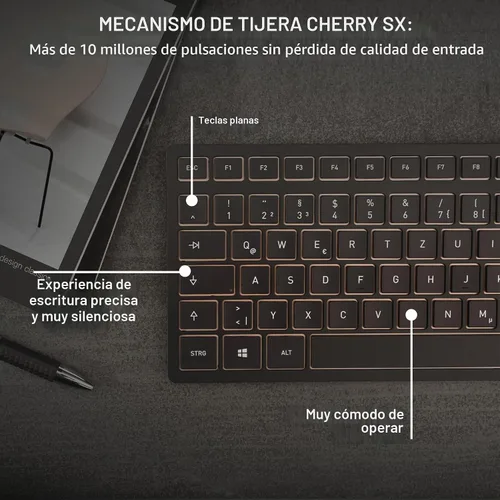 Vista 4 de CHERRY DW 9100 - Combo de teclado y mouse inalámbrico delgado, recargable Negro y bronce.