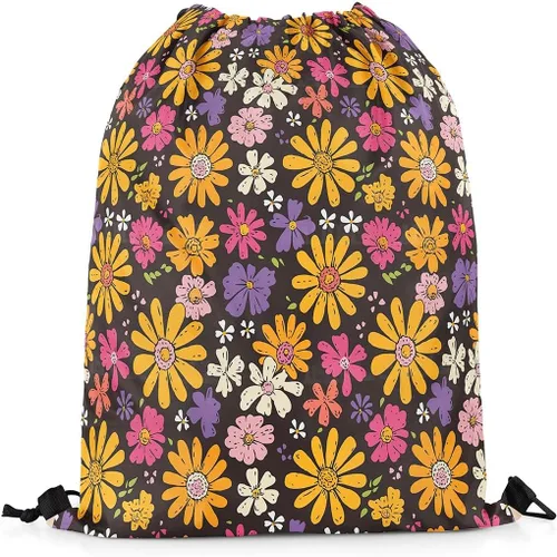 Vista 3 de jejeloiu Groovy Flower Gym String Bag 13"x15.7" Retro Floral Boho Drawstring Backpack for Decor 70S Hippie Flowers Bohemian Drawstring Bags Garden