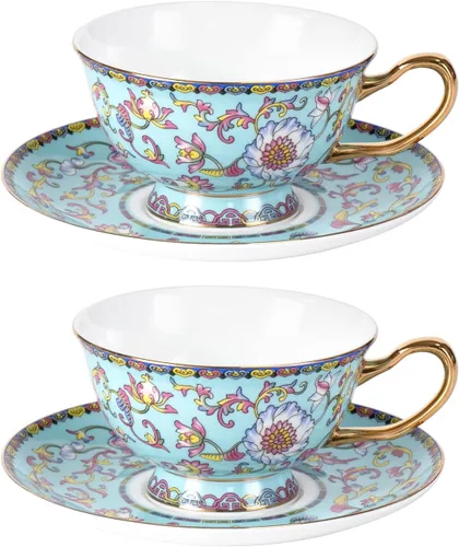 Vista 10 de KAMMAK Juego de 2 tazas de té y platillos, tazas de café de porcelana fina, tazas de café expreso apilables, demitasse de cerámica para café