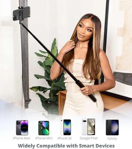 Vista 5 de KraftGeek Trípode para teléfono Selfie Stick de 62 pulgadas, soporte para teléfono celular iPhone y Android, control remoto inalámbrico, soporte