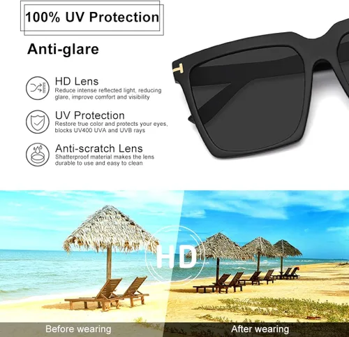 Vista 6 de MEETSUN Gafas de sol de gran tamaño para mujer, gafas de sol cuadradas vintage con protección UV400