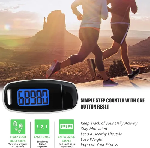 Vista 4 de Podómetro 3D contador de pasos con retroiluminación LED USB recargable paso con cordón extraíble Accuratel podómetros para caminar