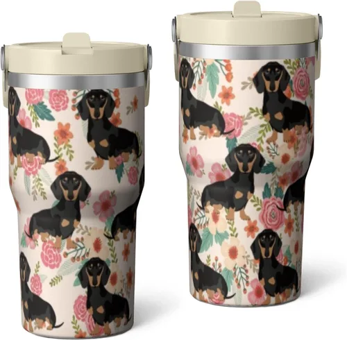 Vista 36 de Dachshund - Vaso de viaje aislado de acero inoxidable de 20 onzas con asa y pajilla, regalo para mujer, para el Día de la Madre, a prueba de fugas
