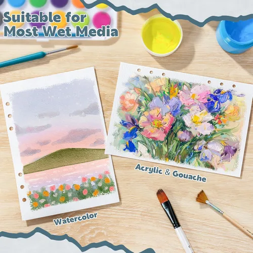 Vista 6 de Prudiut 30 hojas cuaderno de bocetos de acuarela, 140 lb/300 GSM papel de acuarela prensado en frío diario de acuarela para pintar, dibujar, medios