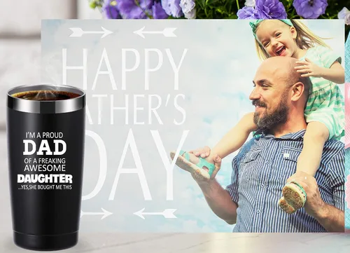 Vista 6 de momocici Vaso de 20 onzas con texto en inglés "I'm a Proud Dad of a Freaking Awesome Daughter". Regalos para papá de hija, hijo, esposa, cumpleaños