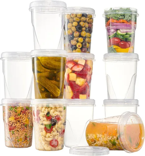 Vista 10 de PLASTICPRO Paquete de 6 recipientes de almacenamiento de alimentos con tapa giratoria con rosca transparente, recipientes reutilizables