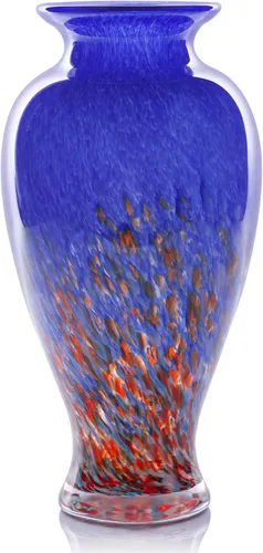 Vista 15 de Jarrón de vidrio soplado a mano de 11.8 pulgadas de alto, hermoso jarrón de boca ancha para centro de mesa, floreros pintados de vidrio de Murano