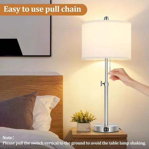 Vista 6 de Kondras Juego de 2 lámparas de mesa para dormitorio, lámpara de noche con 2 puertos USB, lámpara de mesa alta ajustable de 23 a 30 pulgadas
