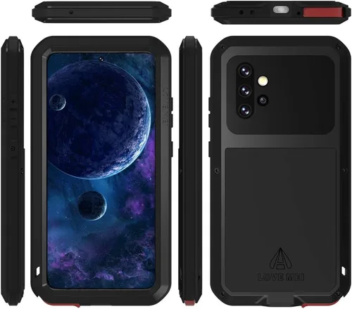 Vista 2 de LOVE MEI Funda militar resistente para Samsung Galaxy A52, con protector de pantalla de vidrio templado, a prueba de golpes, a prueba de polvo, a