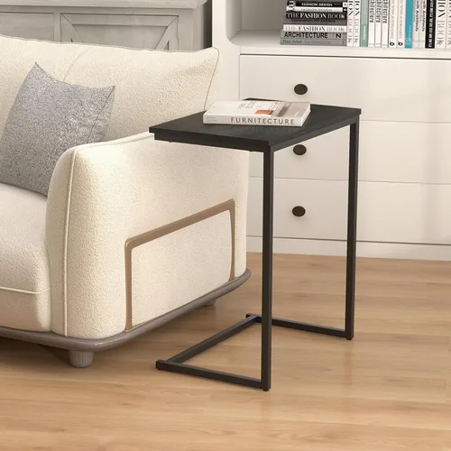 Vista 2 de GOFLAME C Shaped End Table, Small Couch Sofa Side Table, Industrial TV Trays, Narrow Compact Nightstand for Small Spaces, Living Room, Bedroom, Black
