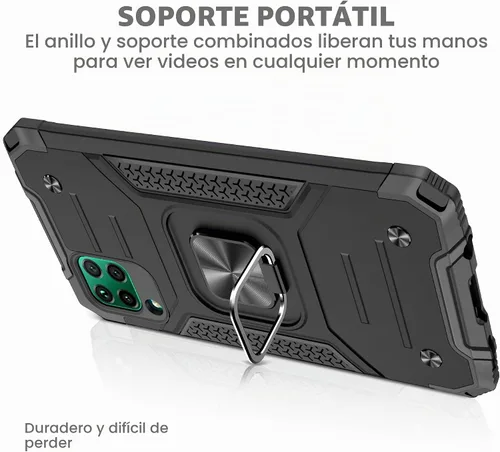 Vista 3 de Asuwish Funda compatible con Huawei P40 Lite y protector de pantalla de vidrio templado, accesorios para celda, soporte de anillo, fundas Negro