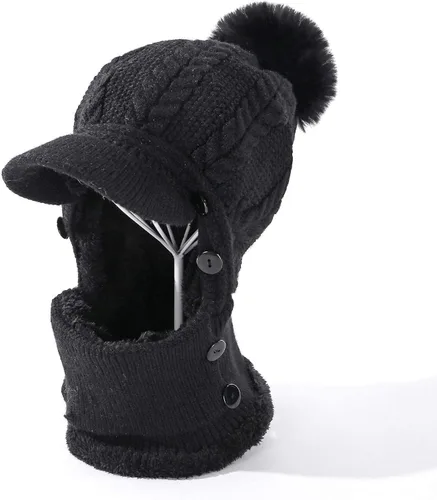 Vista 24 de HUAMULAN Gorro de invierno de una pieza para mujer, pasamontañas de forro polar, pasamontañas, máscara facial, bufanda, orejeras, esquí, nieve