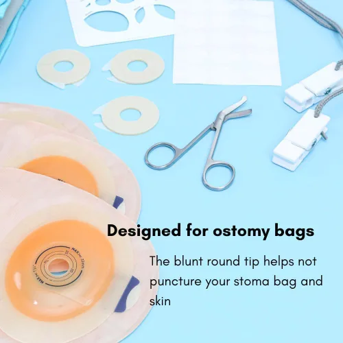 Vista 5 de Suministros para ostomía, Tijeras para ostomía de acero inoxidable para doctores, enfermeras, enfermería veterinaria en el hogar, 4.3 x 2.1 Pulgadas.
