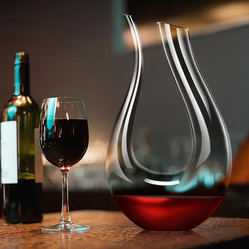 Vista 4 de King Crystal Jarra decantadora de vino Forma de U Soplada a mano Jarra de vino de cristal de 34 onzas Para bar en casa 100% plomo Vidrio