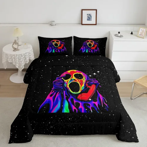 Vista 39 de Feelyou Juego de edredón de Halloween, color rosa fantasma, juego de ropa de cama tamaño individual, decoración para niños y niñas, lindo juego