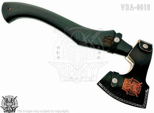 Vista 2 de Axes Hacha vikinga hecha a mano Hacha de batalla nórdica con cabeza de acero al carbono y diseño de grabado negro, mango de madera de fresno