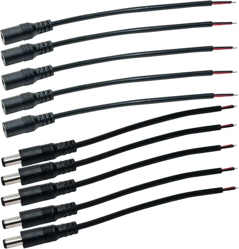 Vista 4 de JacobsParts DC Power Pigtail - Conector de barril hembra de 6 pulgadas de cable de 0.217 in x 0.083 in para tira de luz LED, cámara de seguridad