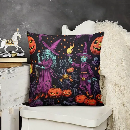 Vista 16 de Fundas de almohada frescas de 12 x 12 pulgadas, fundas de almohada de gatos y calabazas, decoración de habitación, funda de cojín de feliz Halloween