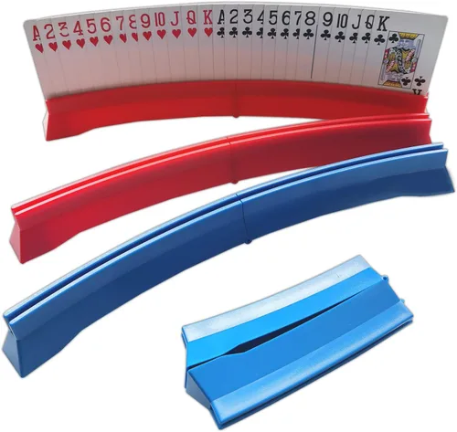 Vista 7 de Paquete de 2 tarjetas de juego para juego de cartas Bridge Canasta, portatarjetas plegables para naipes, estante curvo para adultos y personas