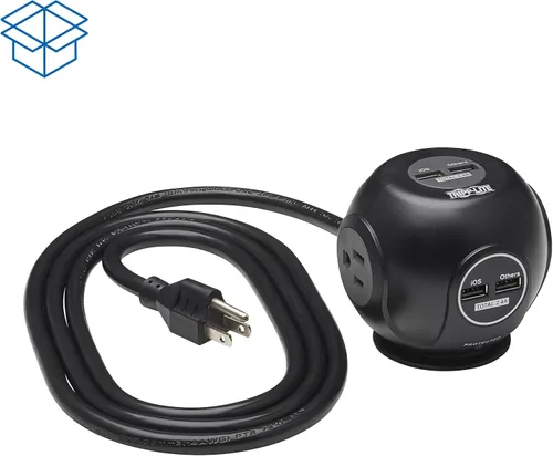 Vista 6 de Tripp Lite Protector de sobretensiones esférico de 3 tomas, 4 puertos USB (4.8A compartido) - Cable de 6 pies (6.0 ft), enchufe 5-15P, 540 julios