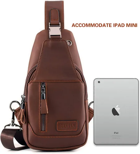 Vista 2 de YUAN FAN Bolso bandolera de cuero para hombre, bolso de transporte oculto para el pecho, bolso de viaje antirrobo