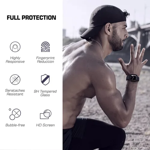 Vista 4 de EDIMENS Paquete de 2 fundas resistentes compatibles con Apple Watch de 1.772 pulgadas Series 9/8/7 con protector de pantalla de vidrio templado
